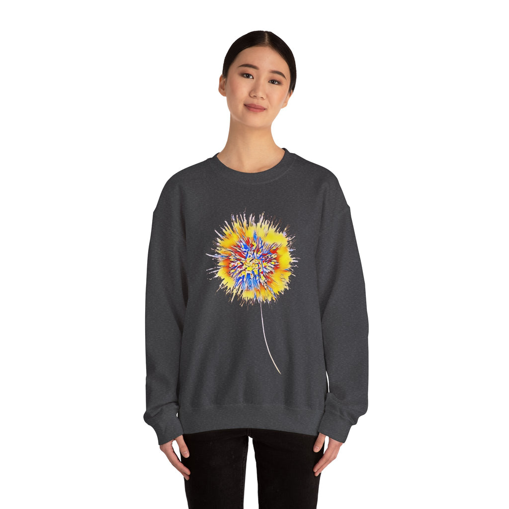 Sunburst Abstract Crewneck Sweatshirt — Colorful Floral Explosion Graphic