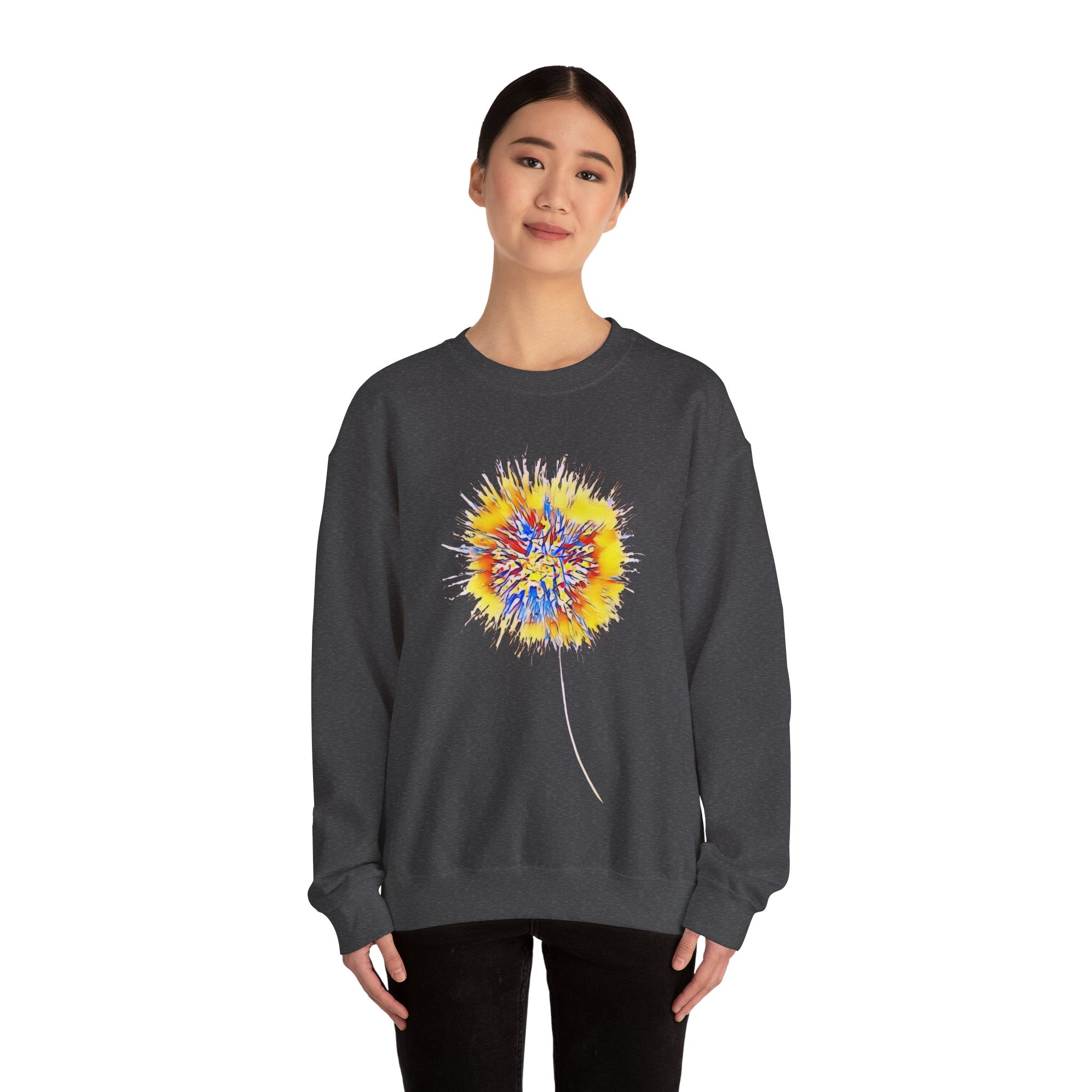 Sunburst Abstract Crewneck Sweatshirt — Colorful Floral Explosion Graphic