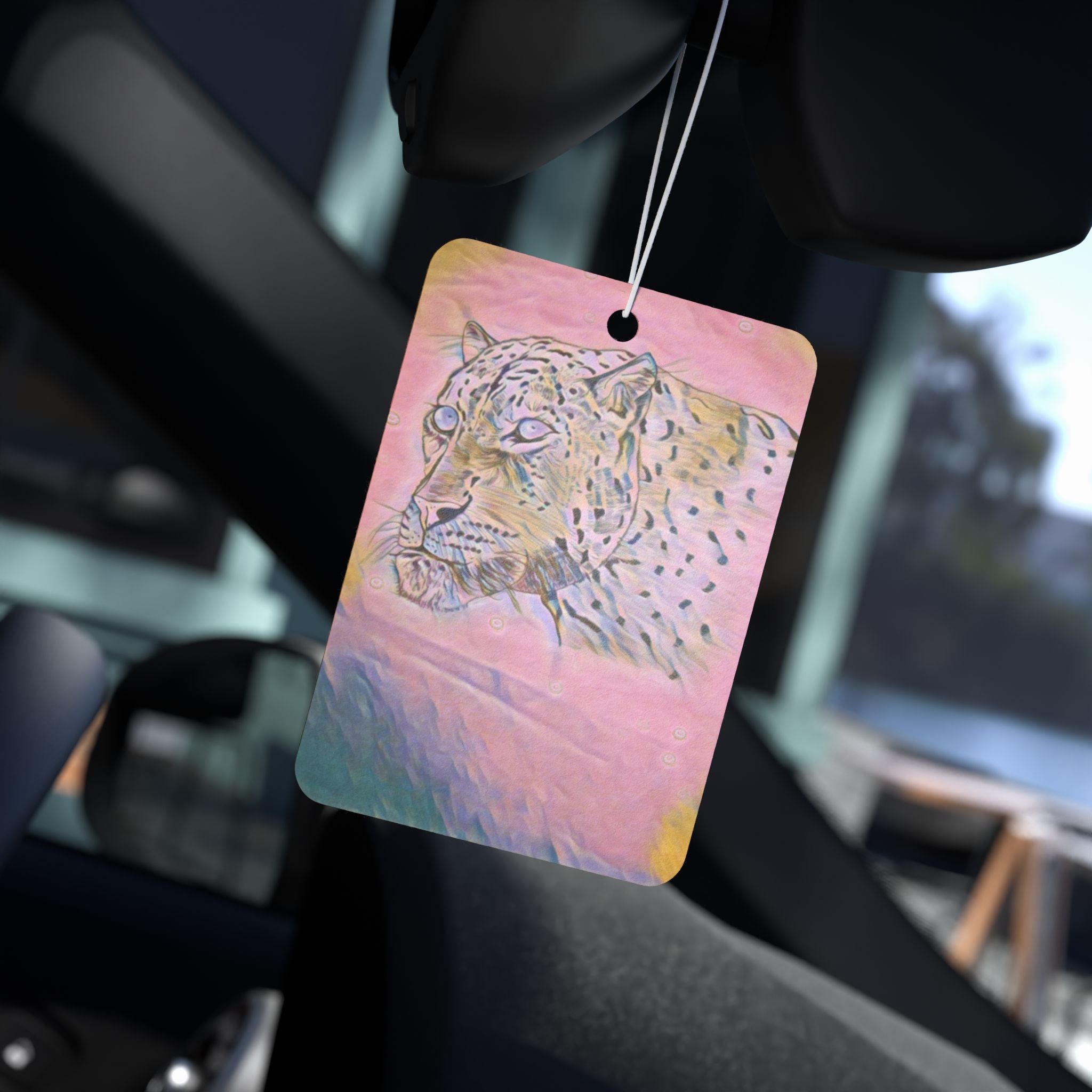 Leopard Sketch Car Air Freshener — Pastel Pink Scented Ornament