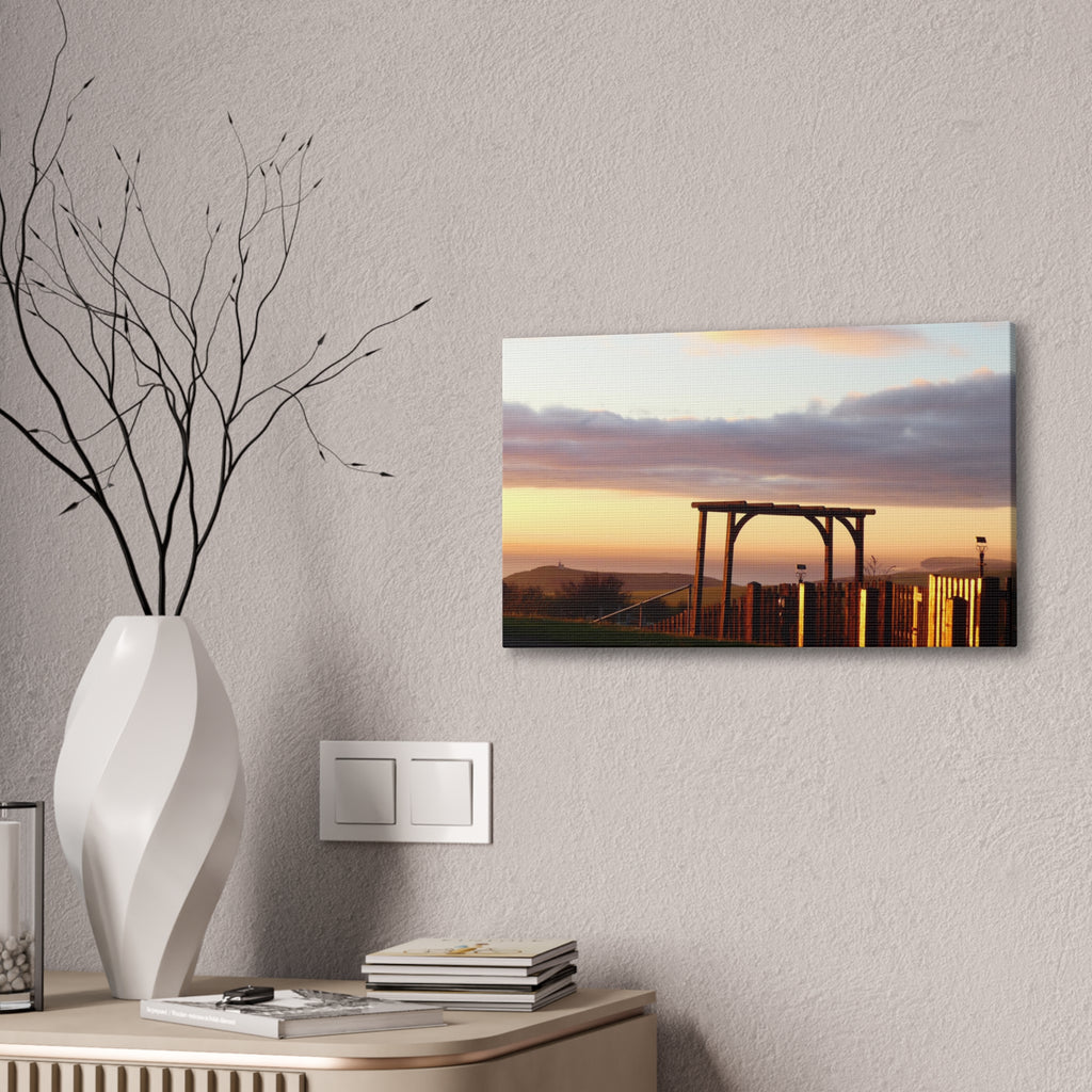 Sunset Pergola Canvas Wall Art — Coastal Sunset Stretched Canvas