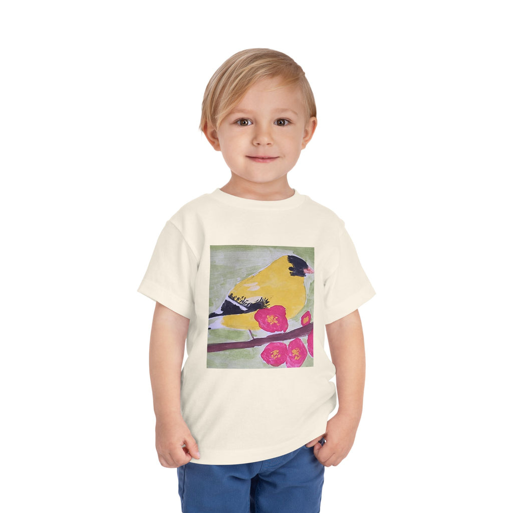 Yellow Goldfinch on Cherry Blossom Branch | Kids Spring Bird Shirt