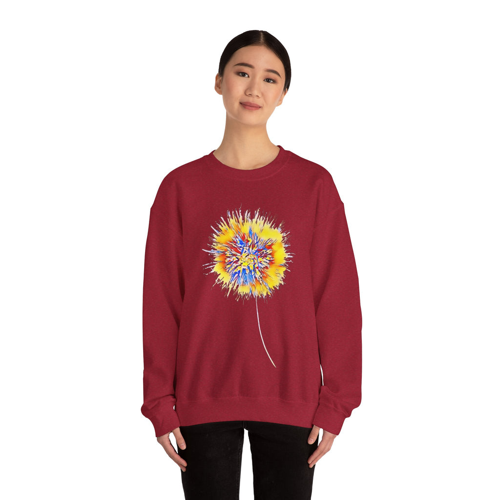 Sunburst Abstract Crewneck Sweatshirt — Colorful Floral Explosion Graphic