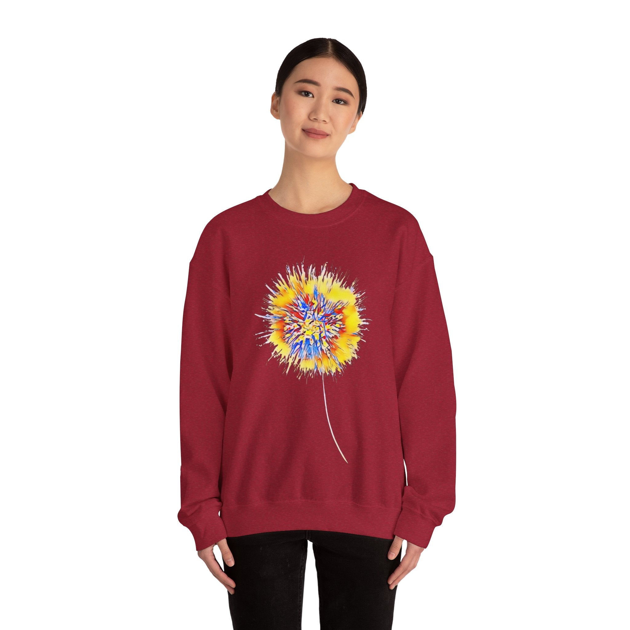 Sunburst Abstract Crewneck Sweatshirt — Colorful Floral Explosion Graphic