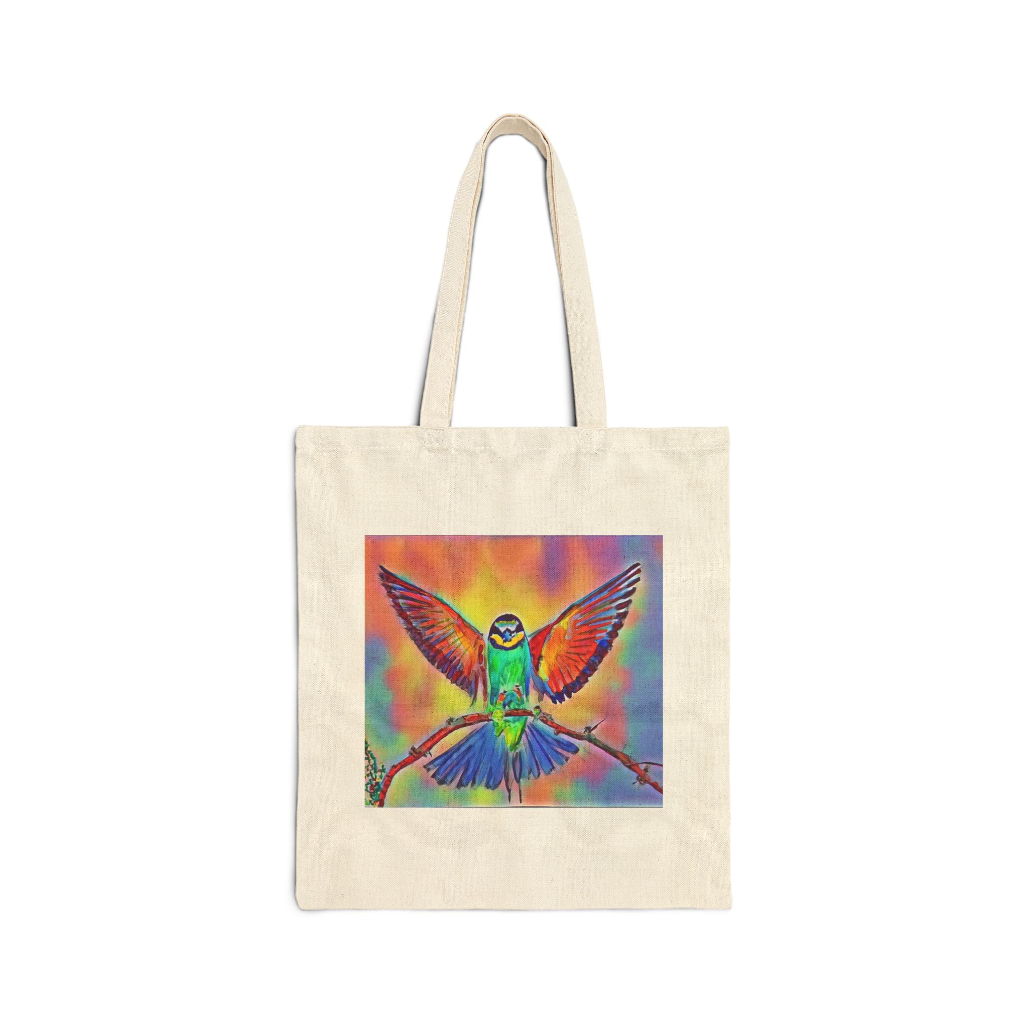 Colorful Hummingbird Art Tote Bag — Vibrant Nature Canvas Grocery & Beach Tote