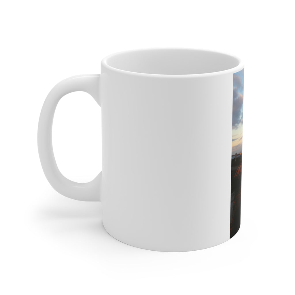 Coastal Sunrise Photo Mug — Scenic Ocean View 11oz Coffee Cup