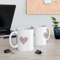Floral Heart Ceramic Mug — 11oz Decorative Tea & Coffee Cup