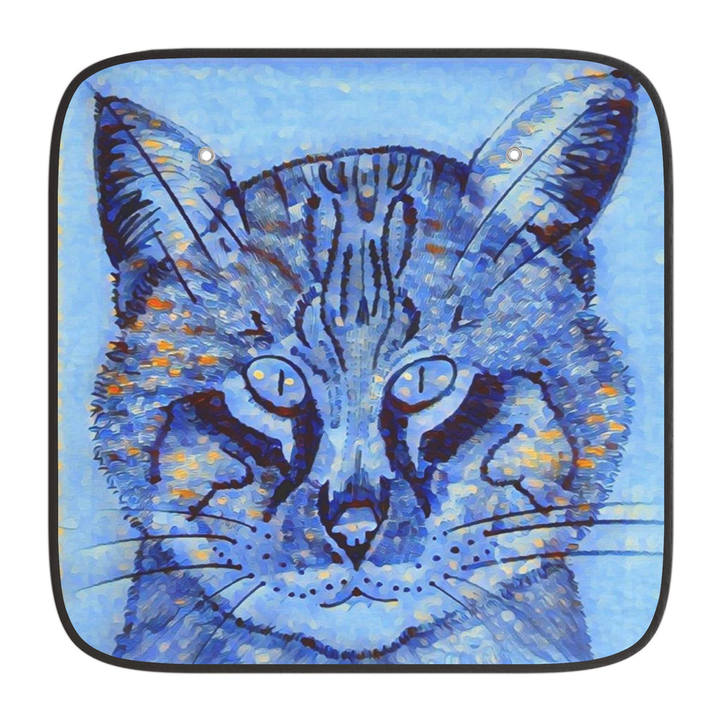Cat Art Car Sun Shade – Blue Lynx Windshield Sunshade