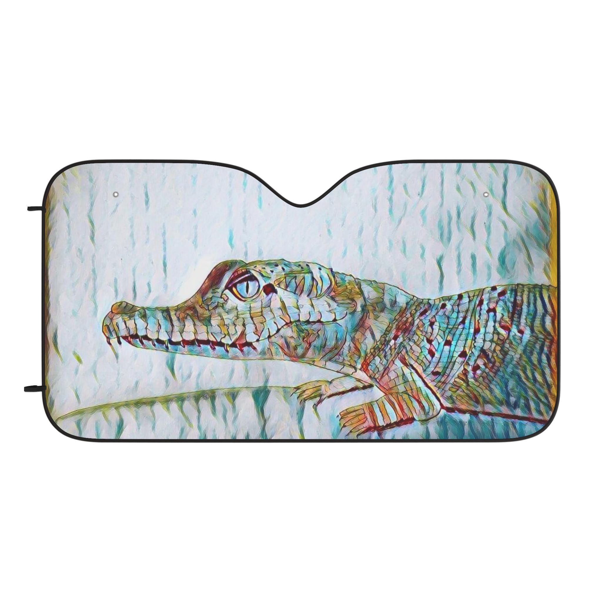 Alligator Art Car Sun Shade — Colorful Wildlife Windshield Protector