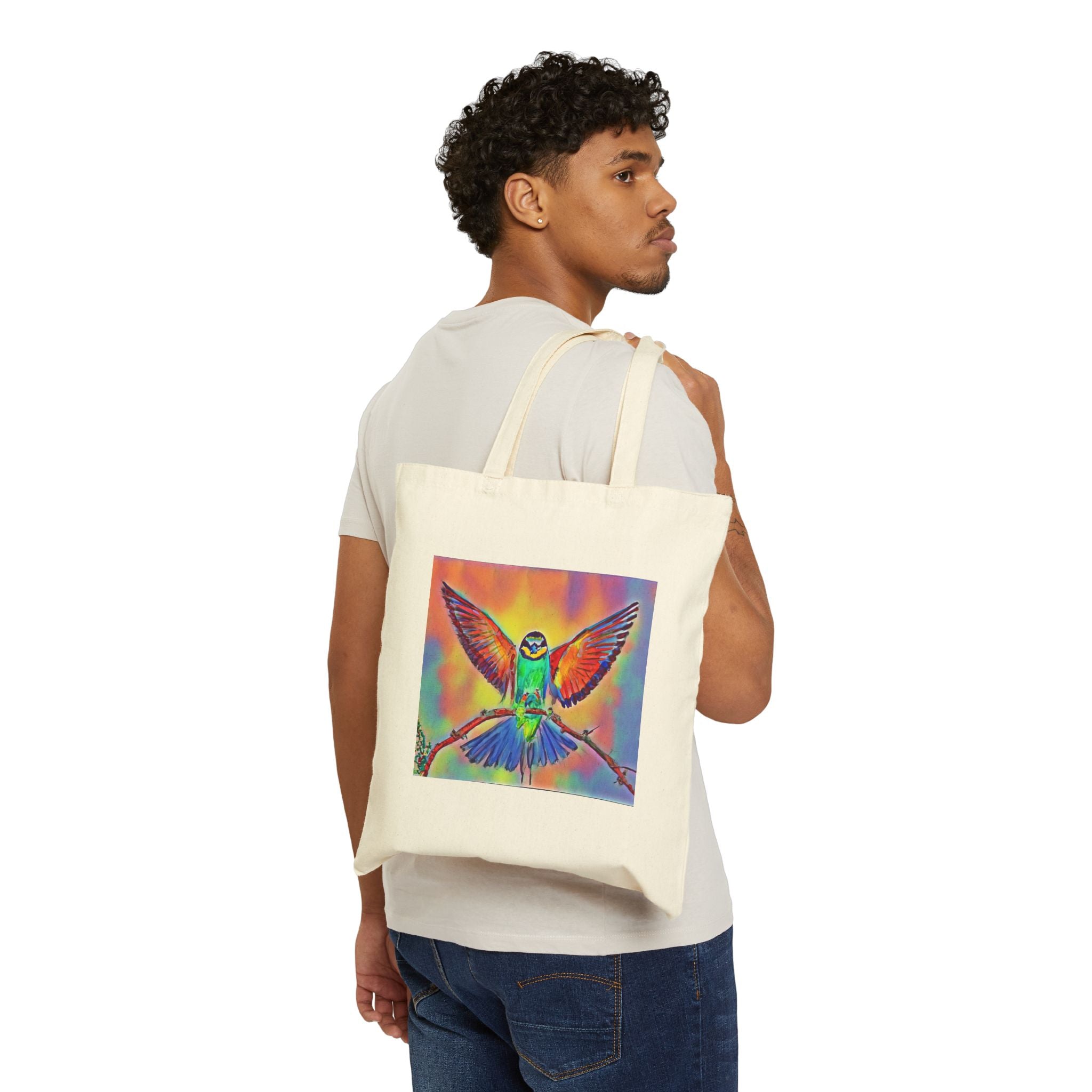 Colorful Hummingbird Art Tote Bag — Vibrant Nature Canvas Grocery & Beach Tote