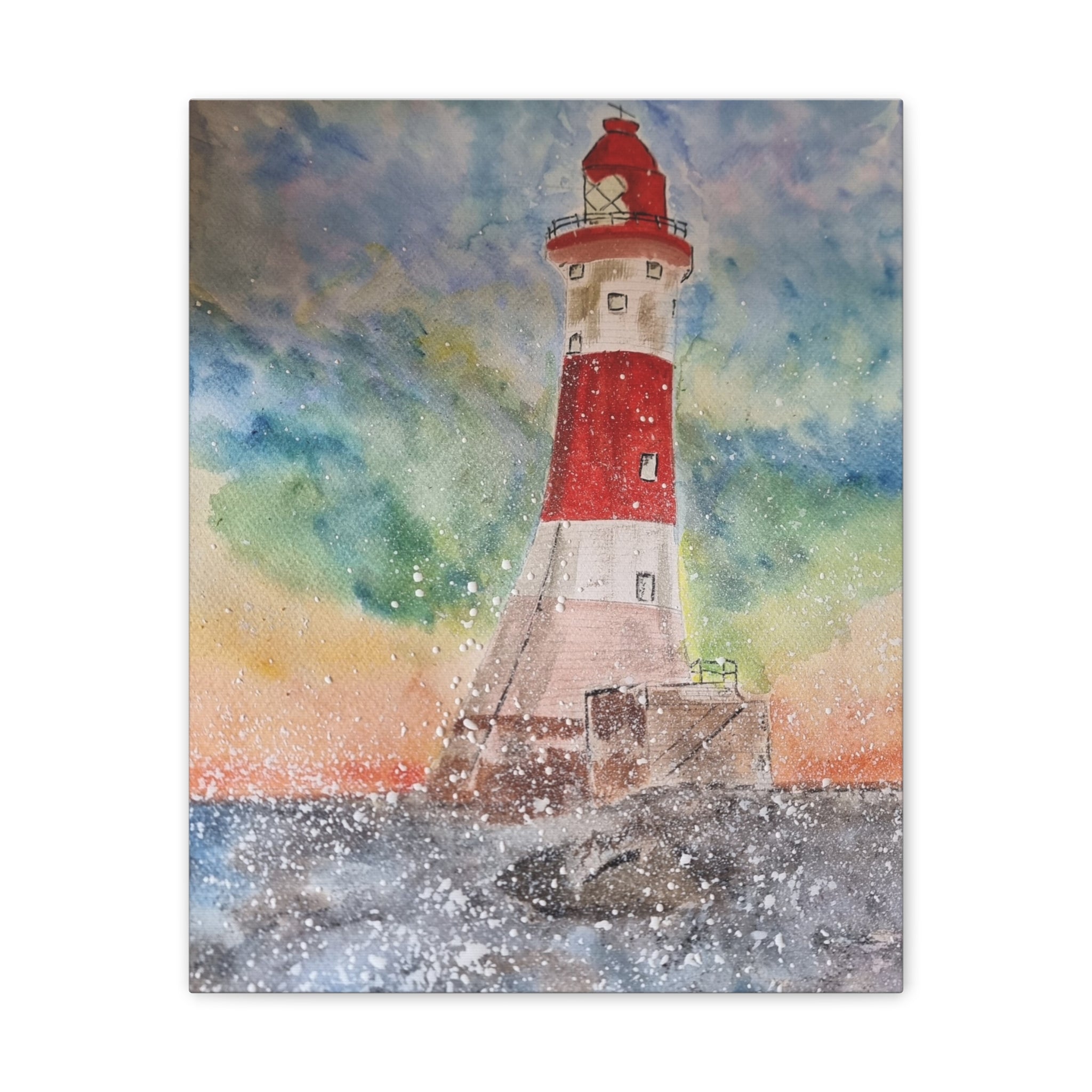 Eastbourne Lighthouse Watercolor,  Canvas Print — Coastal Nautical Wall Art