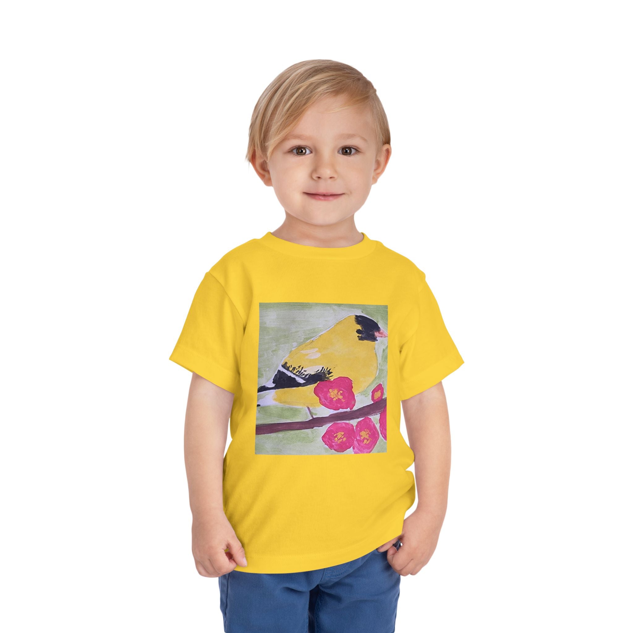 Yellow Goldfinch on Cherry Blossom Branch | Kids Spring Bird Shirt
