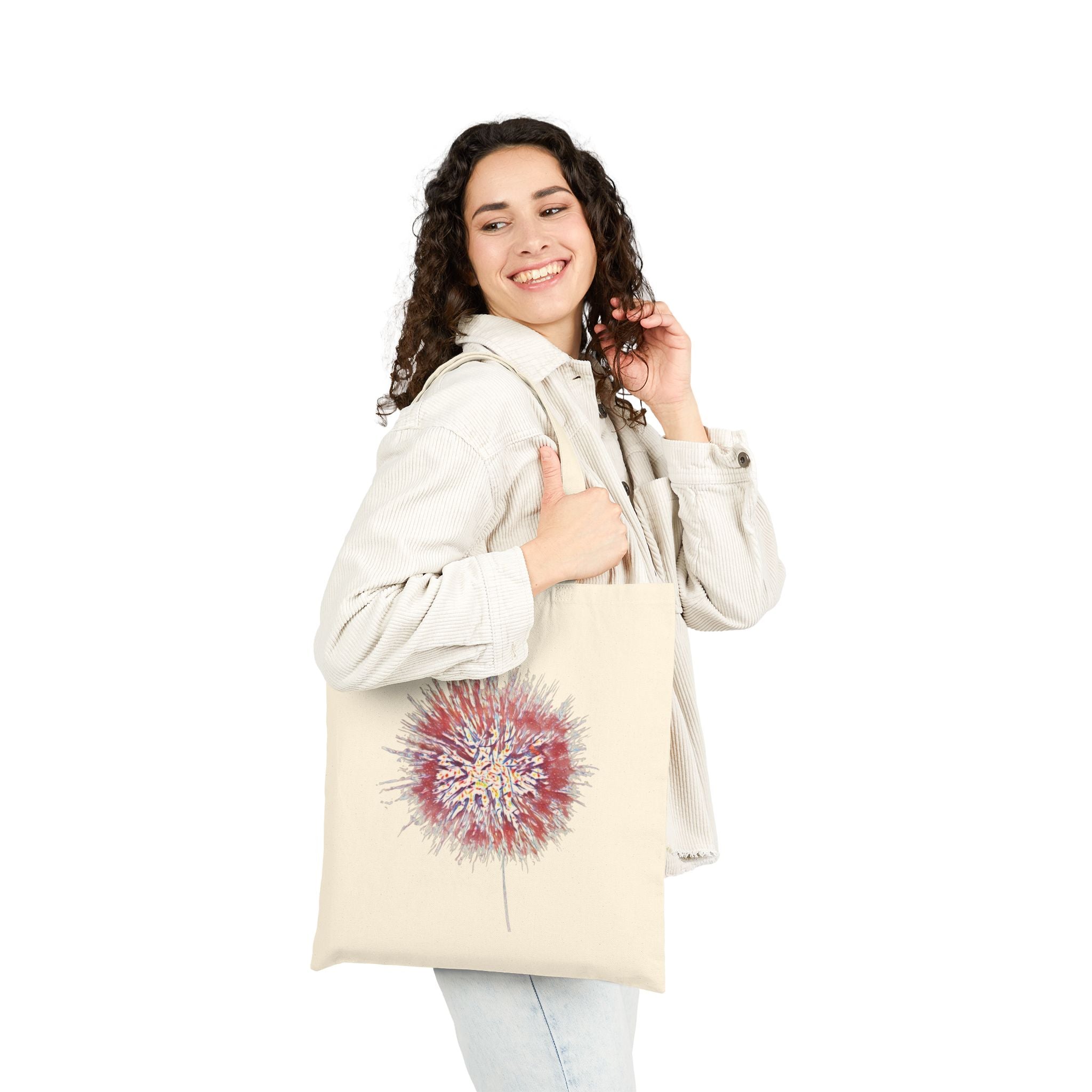 Dandelion Burst Cotton Canvas Tote Bag — Floral Boho Market Bag