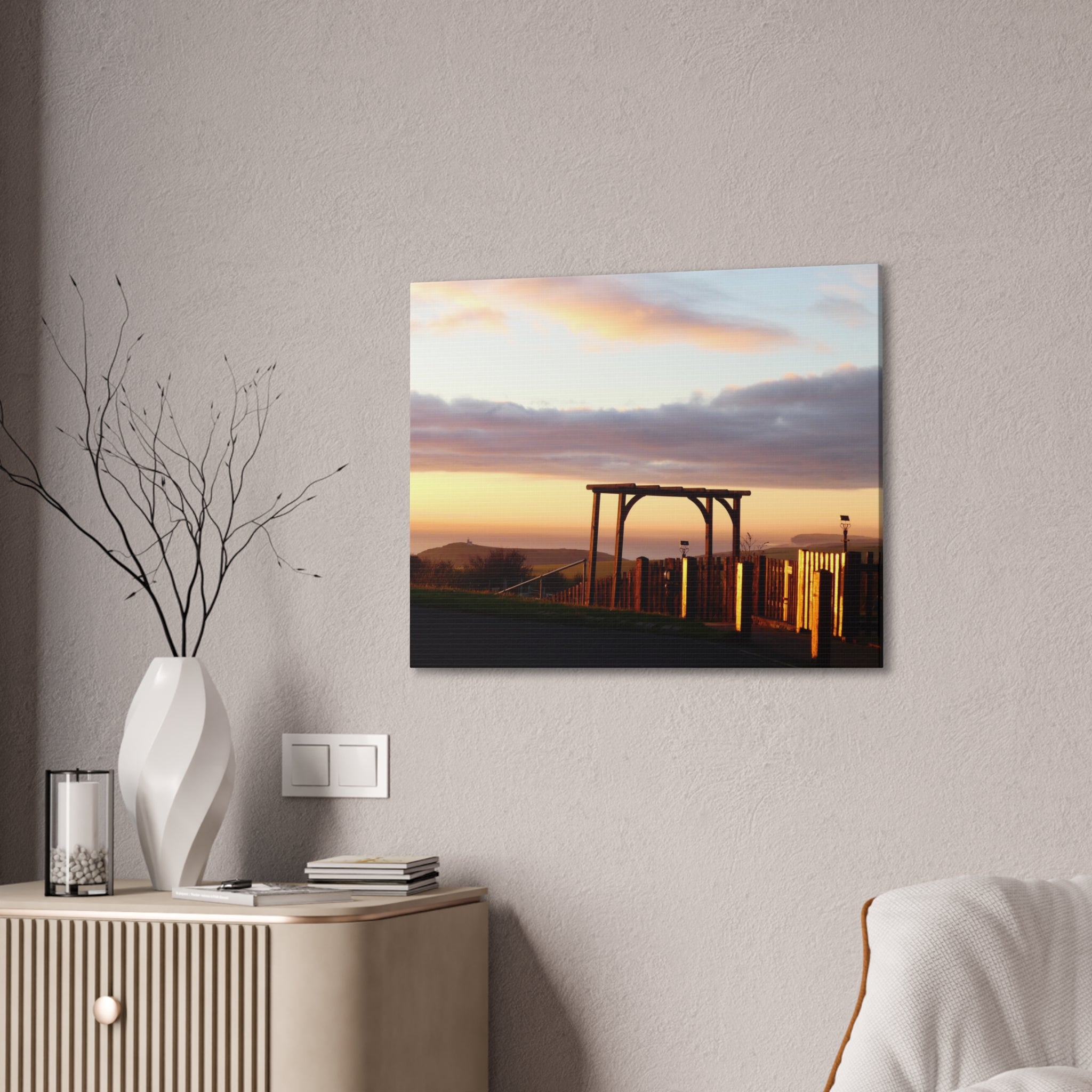 Sunset Pergola Canvas Wall Art — Coastal Sunset Stretched Canvas