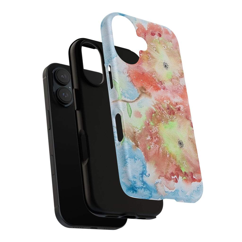 Floral Watercolor Tough Phone Case — Pastel Pink & Blue Protective Cover
