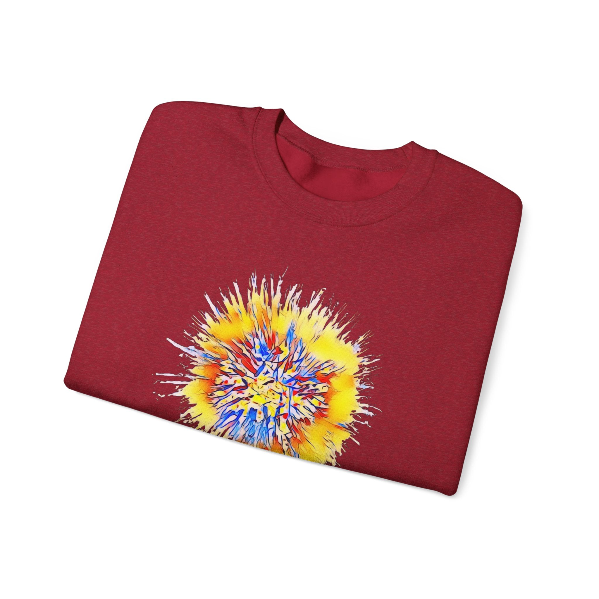 Sunburst Abstract Crewneck Sweatshirt — Colorful Floral Explosion Graphic