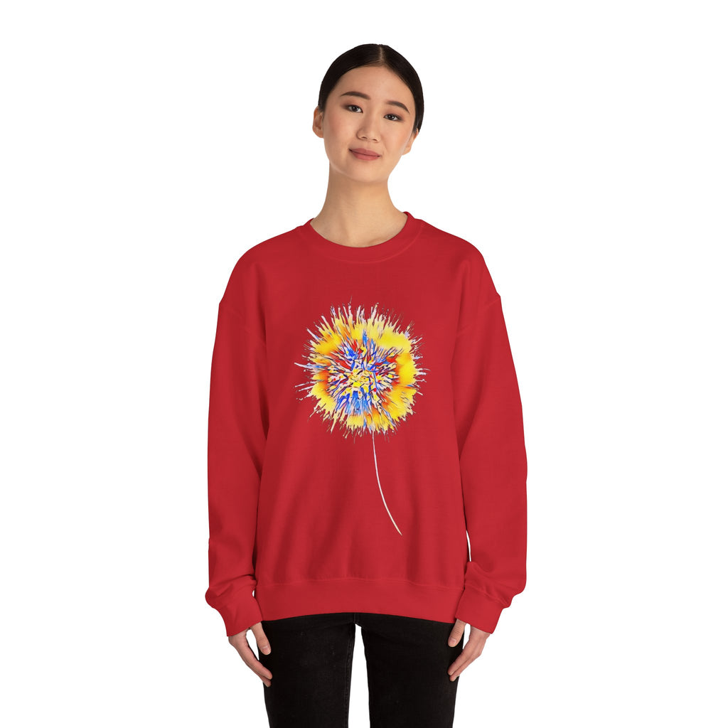 Sunburst Abstract Crewneck Sweatshirt — Colorful Floral Explosion Graphic