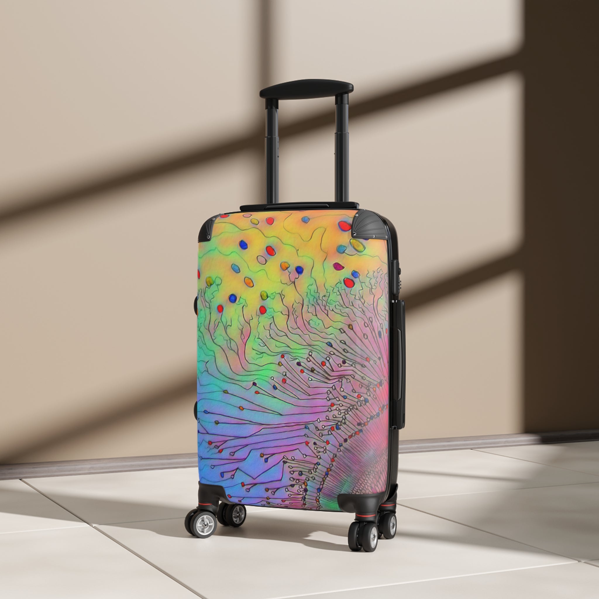Colorful Dandelion Suitcase – Rainbow Floral Carry-On for Travelers