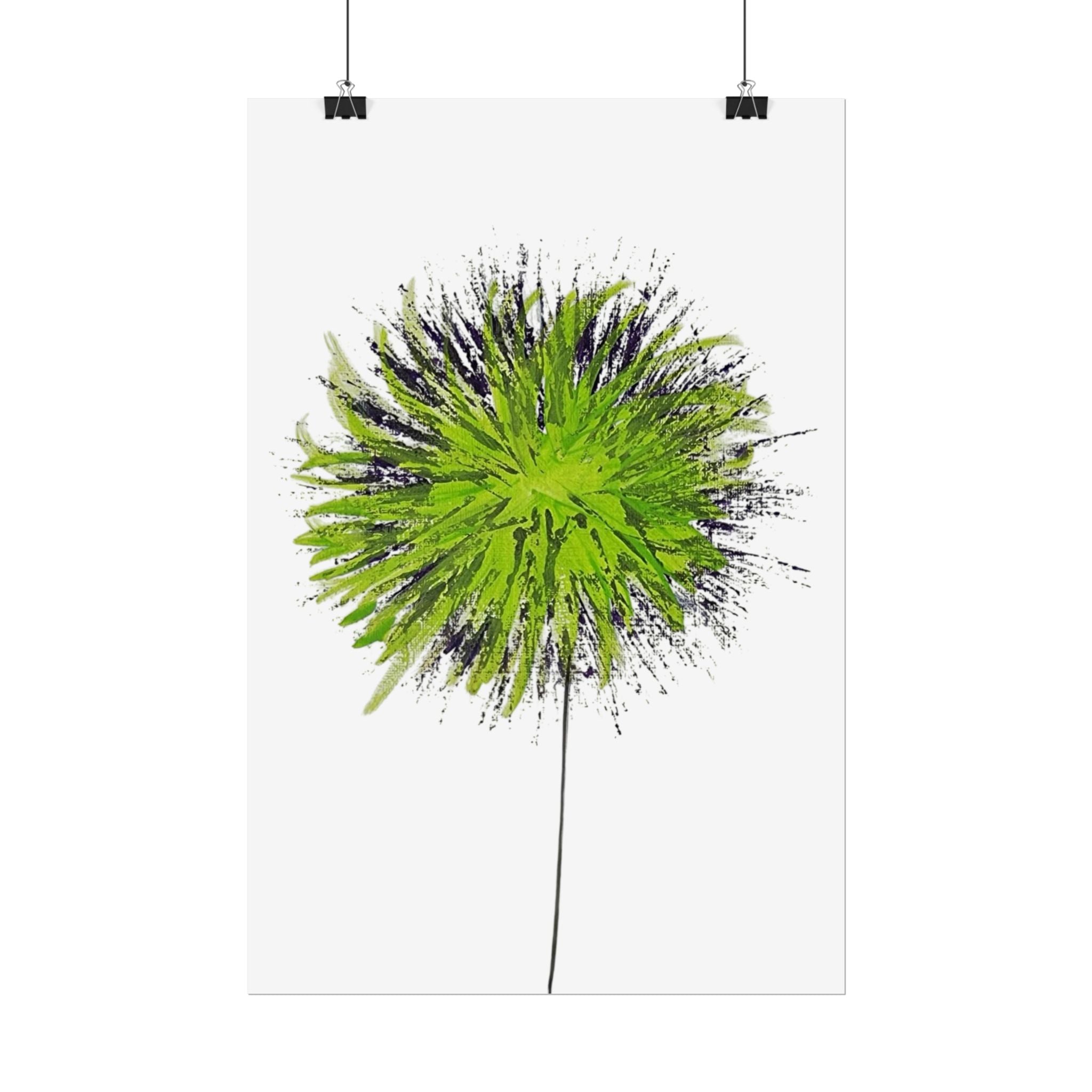 Green Burst Floral Poster — Modern Abstract Dandelion Wall Art (Rolled Poster)