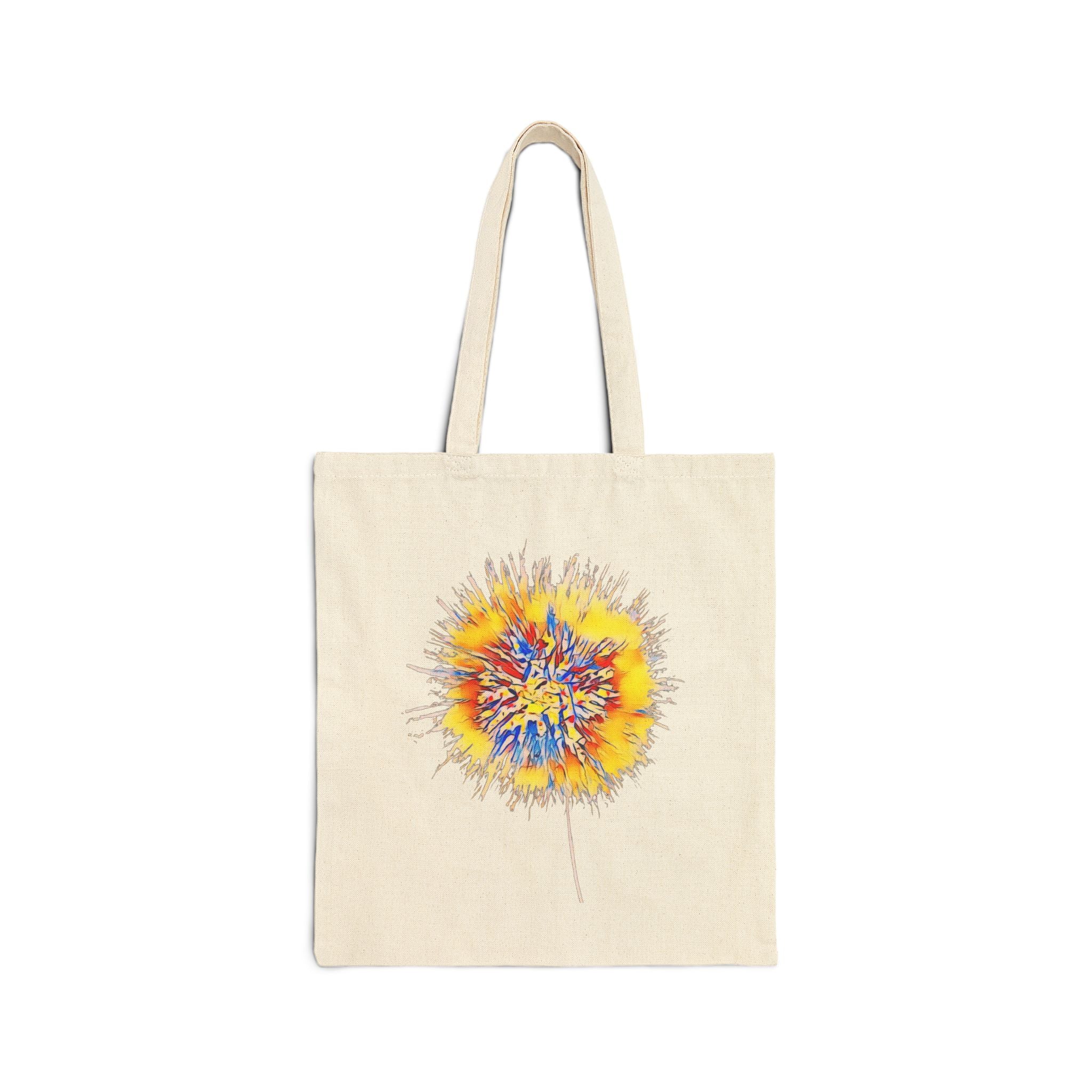Dandelion Burst Canvas Tote Bag — Colorful Floral Art Shopper