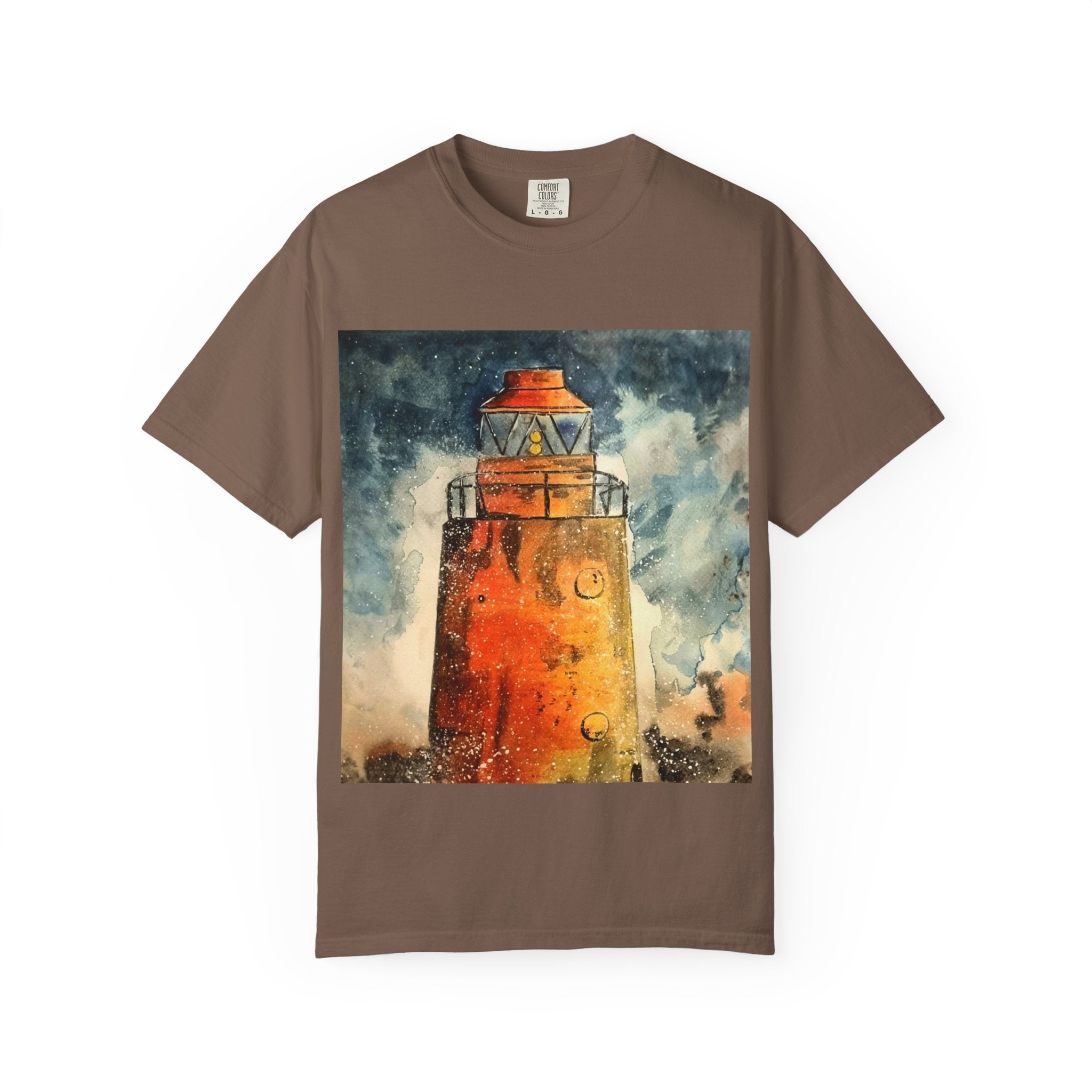 Orange Lighthouse Watercolor T-shirt | Nautical Coastal Art Tee | Beach Lover Gift