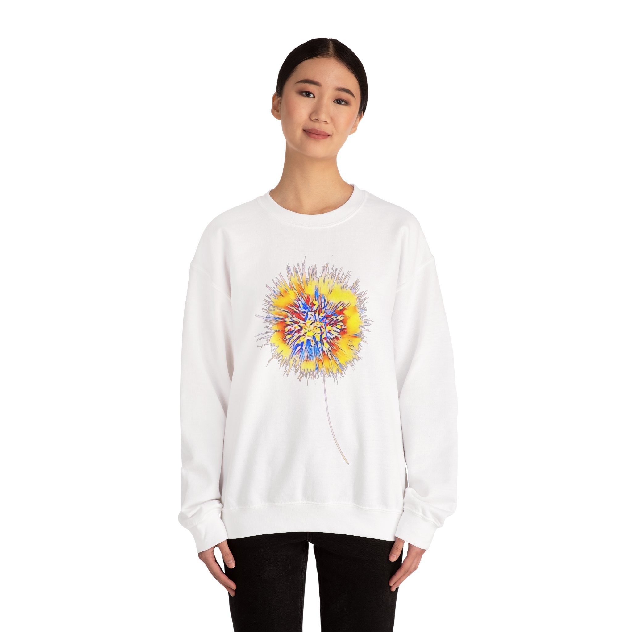 Sunburst Abstract Crewneck Sweatshirt — Colorful Floral Explosion Graphic