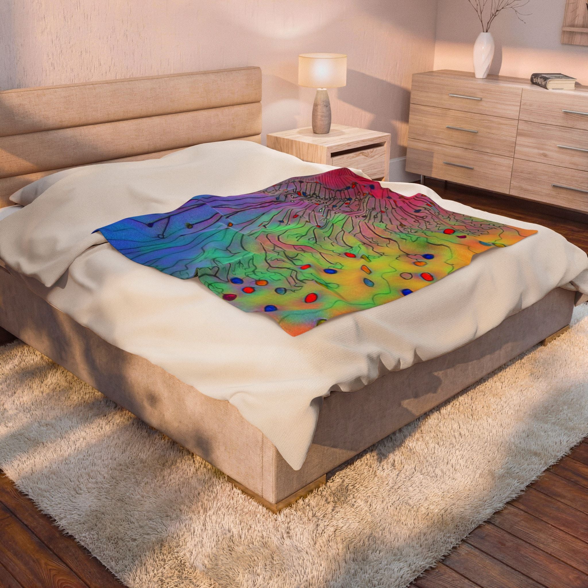 Plush Blanket – Rainbow Abstract Jellyfish Art Velveteen Throw