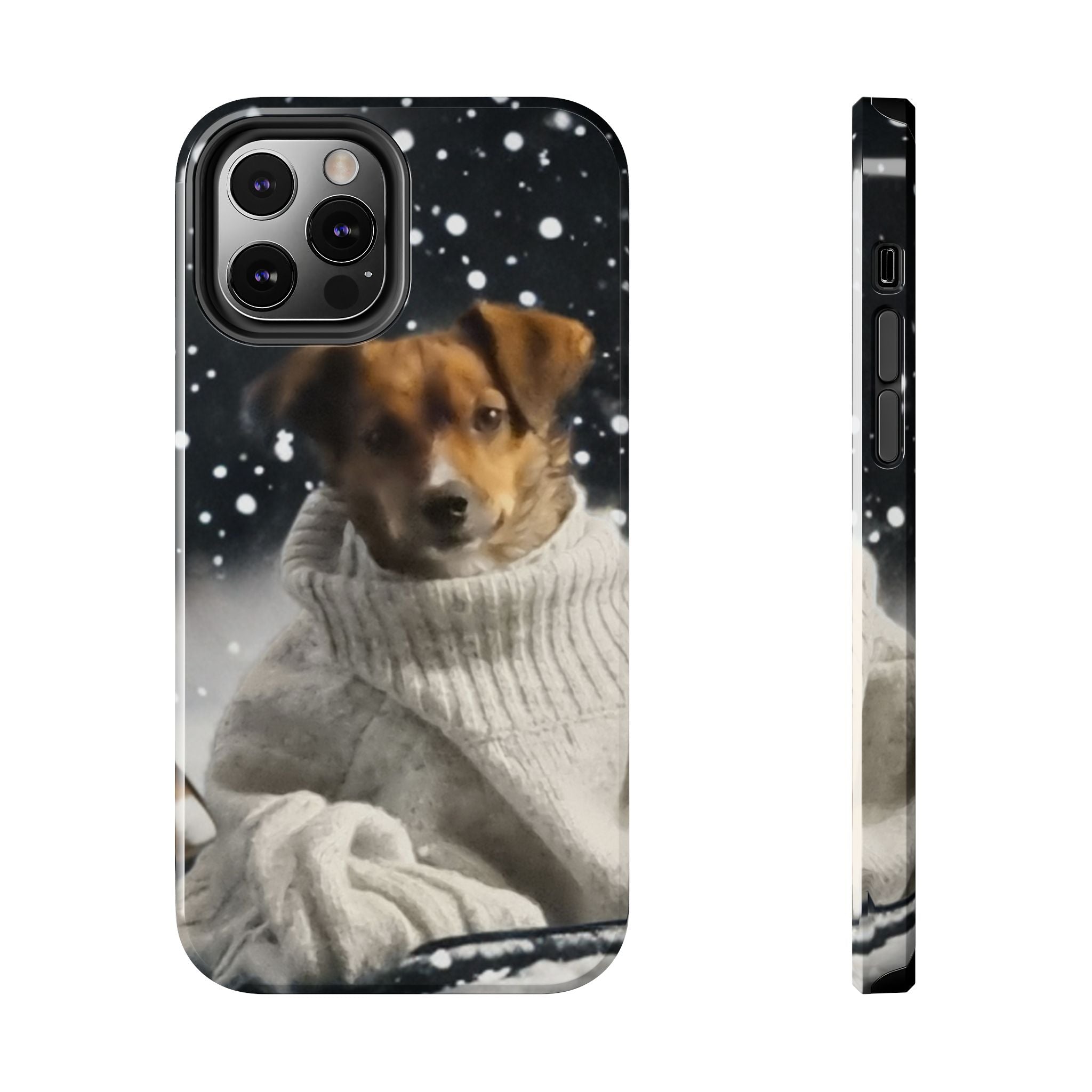 Winter Dog Tough Phone Case | Cute Puppy in Sweater Snowfall Protective Cover | Pet Lover Gift