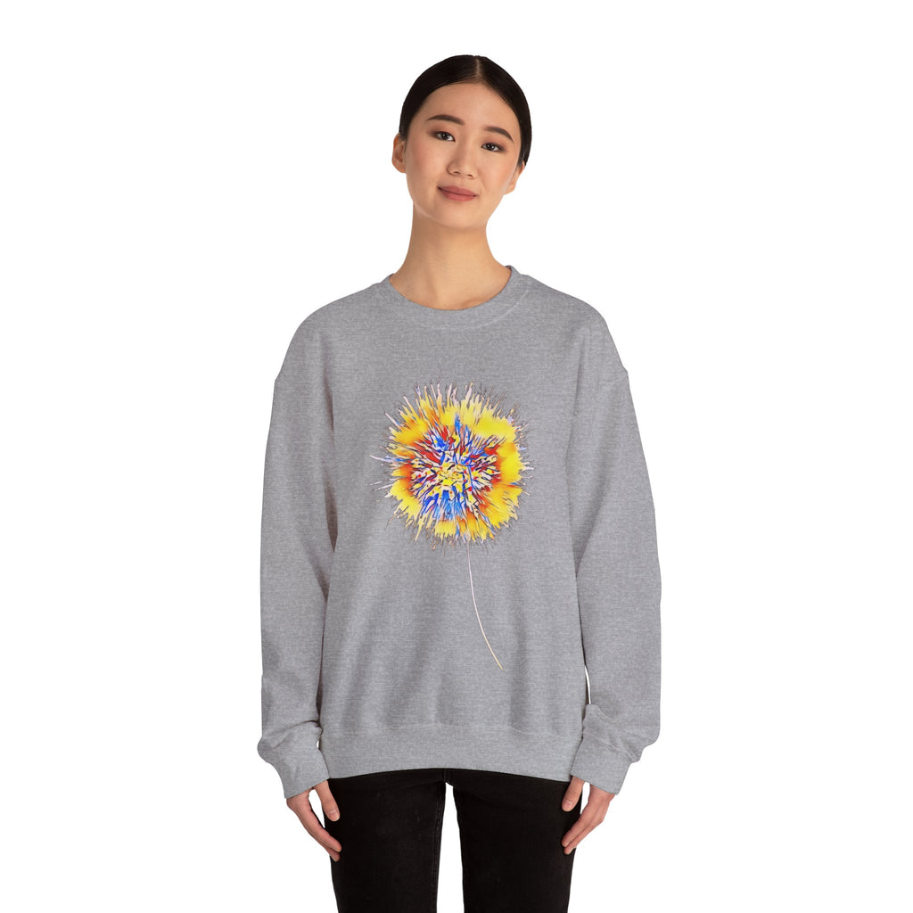 Sunburst Abstract Crewneck Sweatshirt — Colorful Floral Explosion Graphic