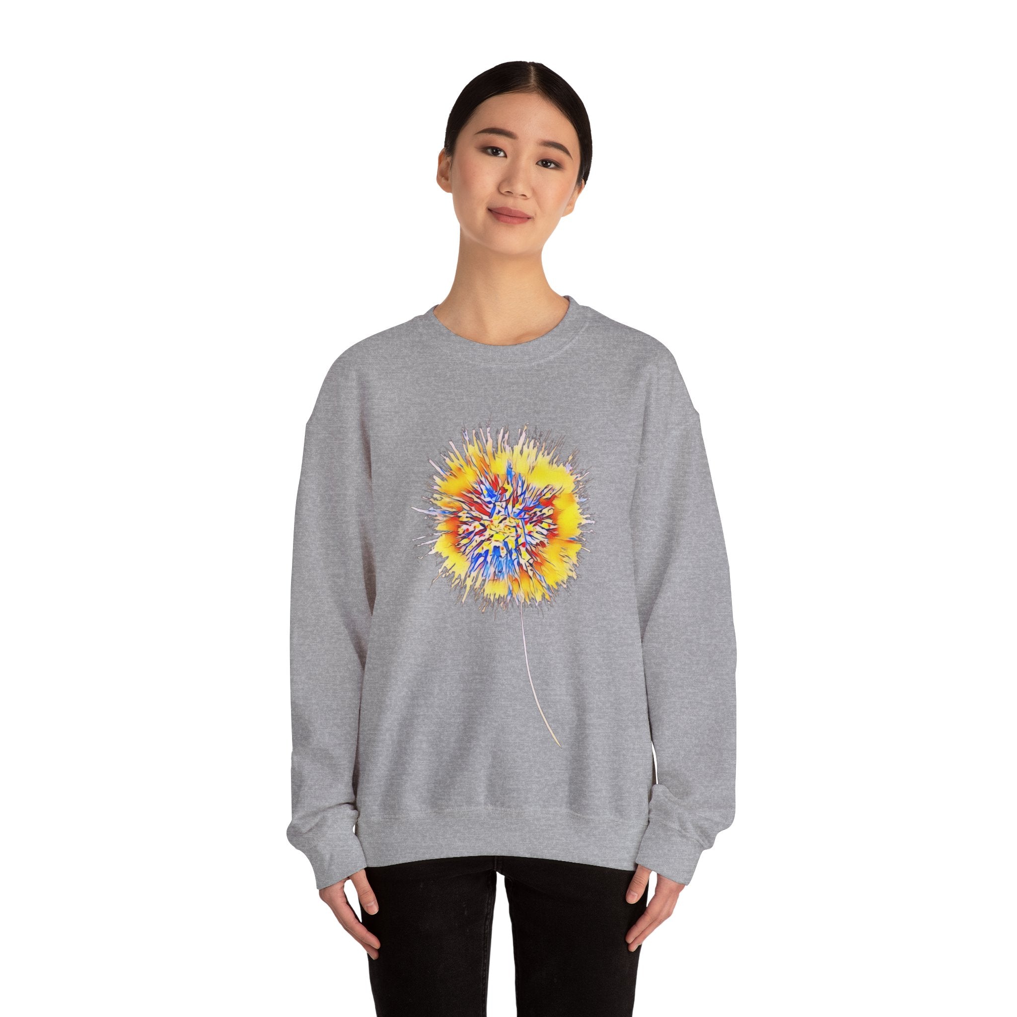 Sunburst Abstract Crewneck Sweatshirt — Colorful Floral Explosion Graphic
