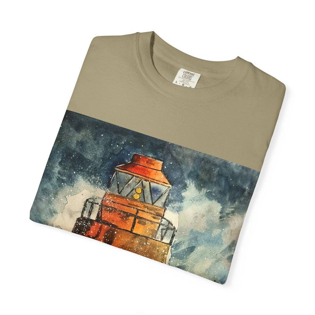 Orange Lighthouse Watercolor T-shirt | Nautical Coastal Art Tee | Beach Lover Gift