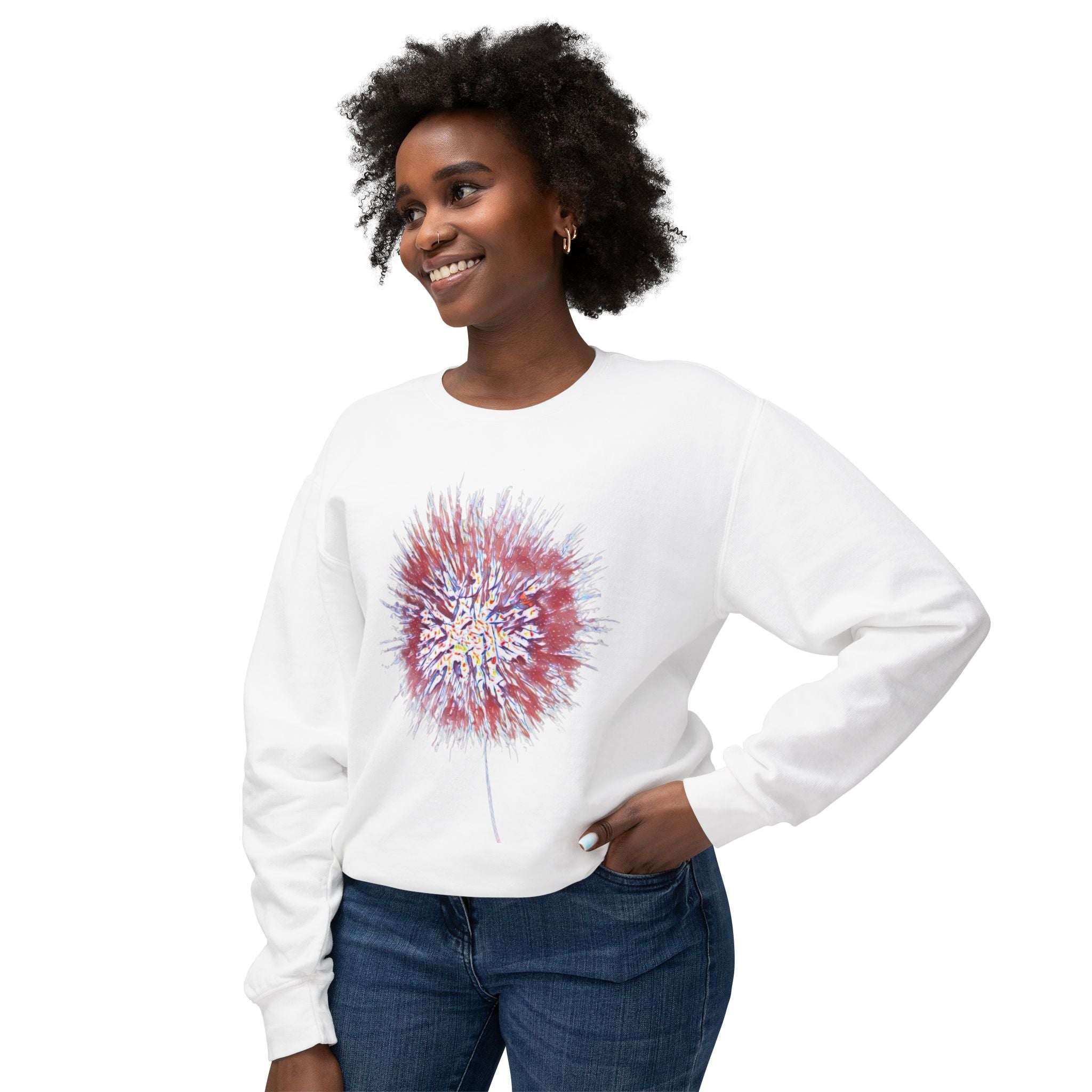 Crewneck Sweatshirt - Watercolor Dandelion Puff Floral Design