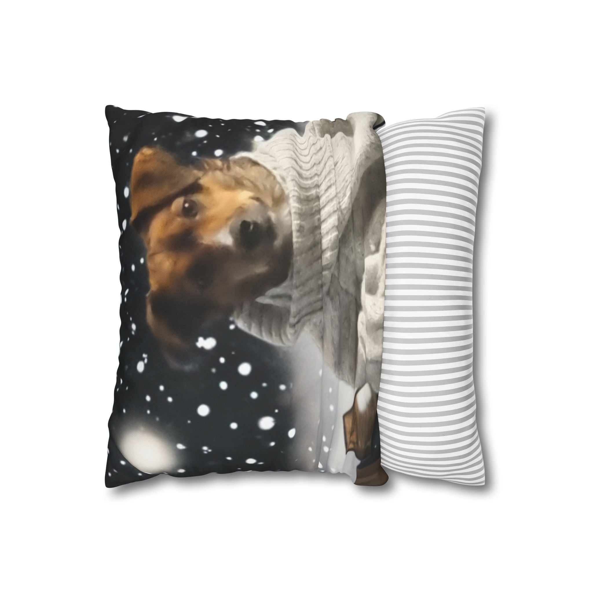 Cozy Winter Dog Pillowcase – Jack Russell/Dacshund in Sweater Snowy Throw Pillow Cover