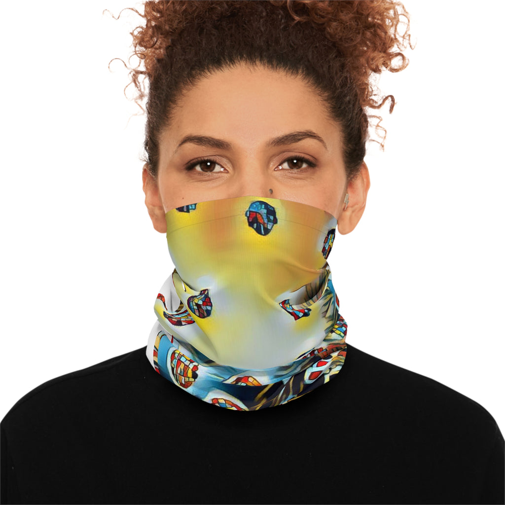 Abstract Rubik’s Dots Neck Gaiter — Colorful Geometric Face Cover