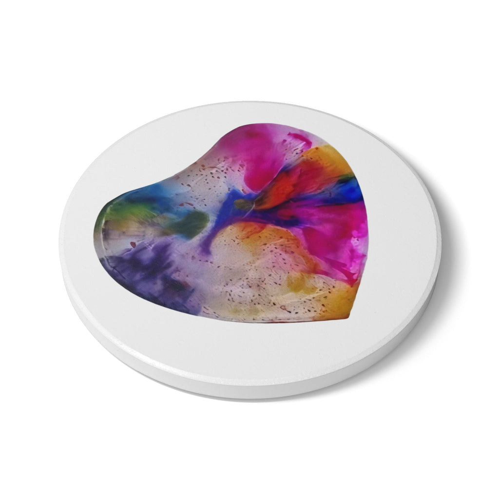 Abstract Watercolor Heart Ceramic Coaster | Colorful Resin Art