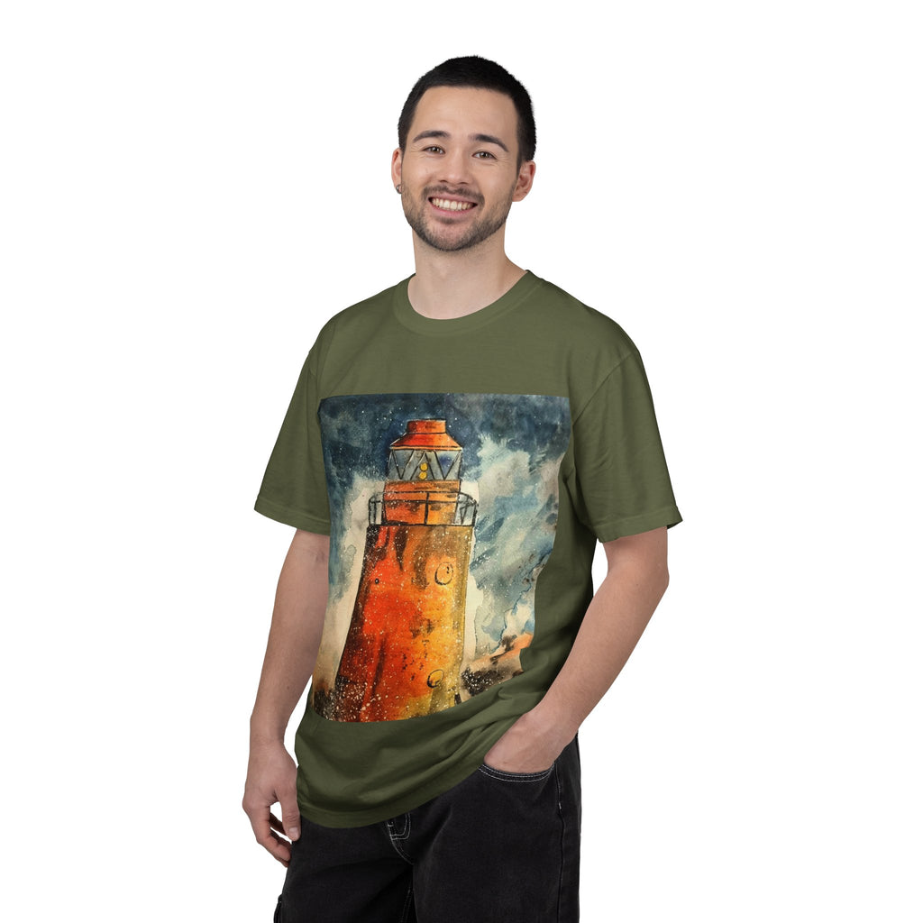 Orange Lighthouse Watercolor T-shirt | Nautical Coastal Art Tee | Beach Lover Gift