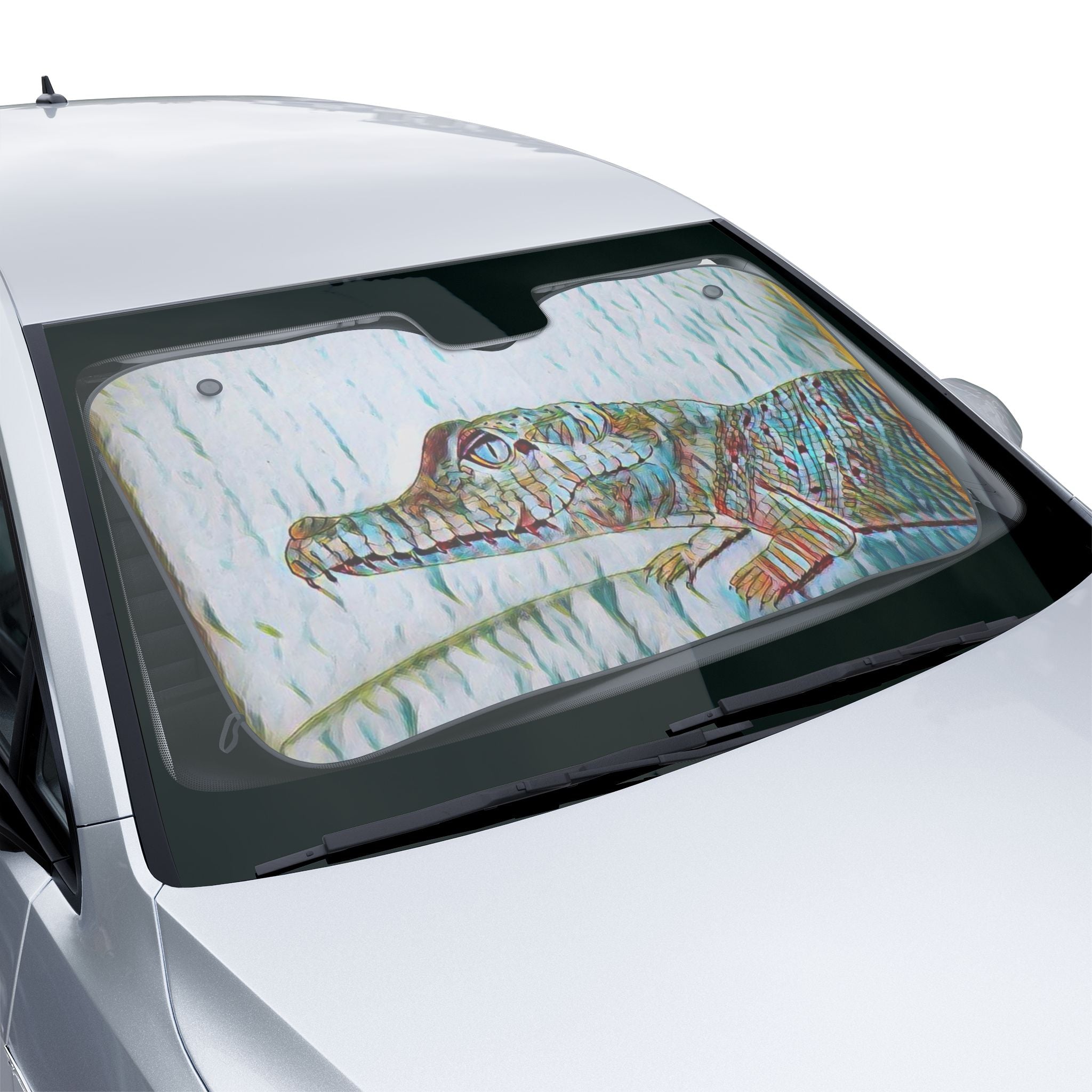Alligator Art Car Sun Shade — Colorful Wildlife Windshield Protector