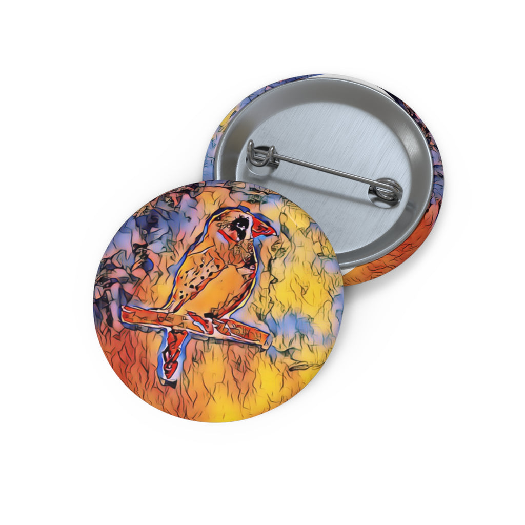 Bird Art Pin Button — Colorful Cardinal Badge