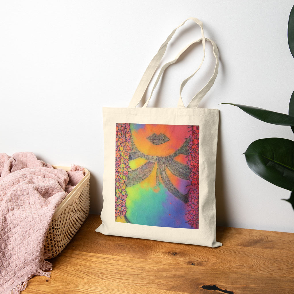 Canvas Tote Bag — Colorful Abstract Floral Face Art Tote