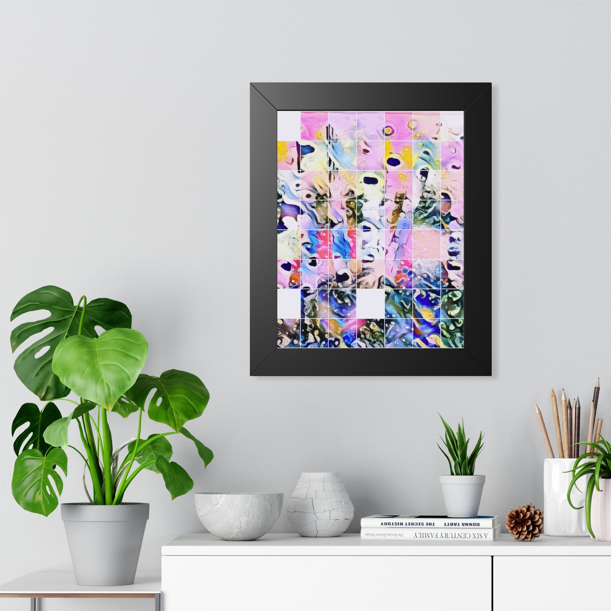 Abstract Pastel Mosaic Framed Poster — Modern Vertical Wall Art