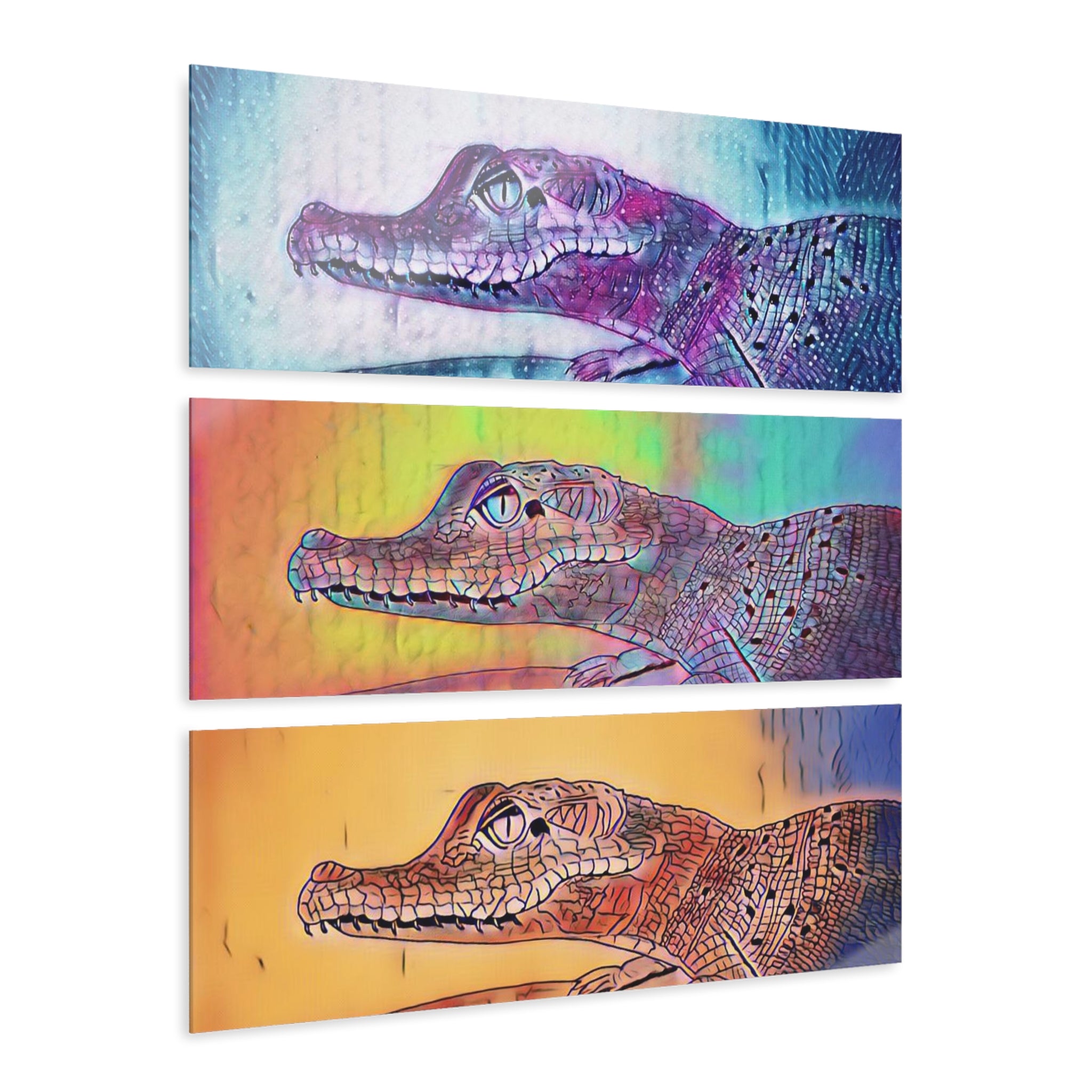 Colorful Triptych Alligator Acrylic Wall Art — Vibrant Panorama Home Décor
