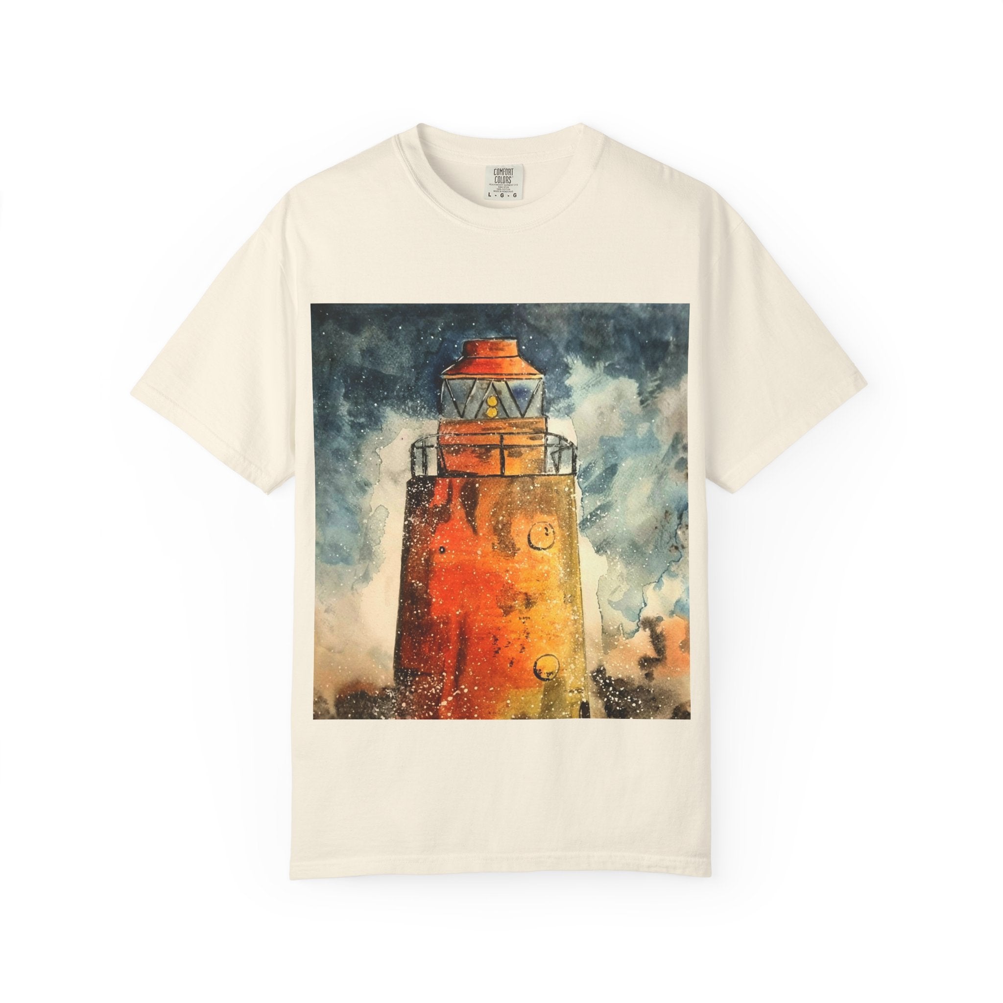 Orange Lighthouse Watercolor T-shirt | Nautical Coastal Art Tee | Beach Lover Gift